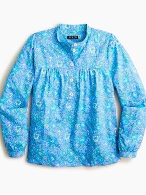 J.Crew Blue Floral Fresco Liberty Popover Blouse